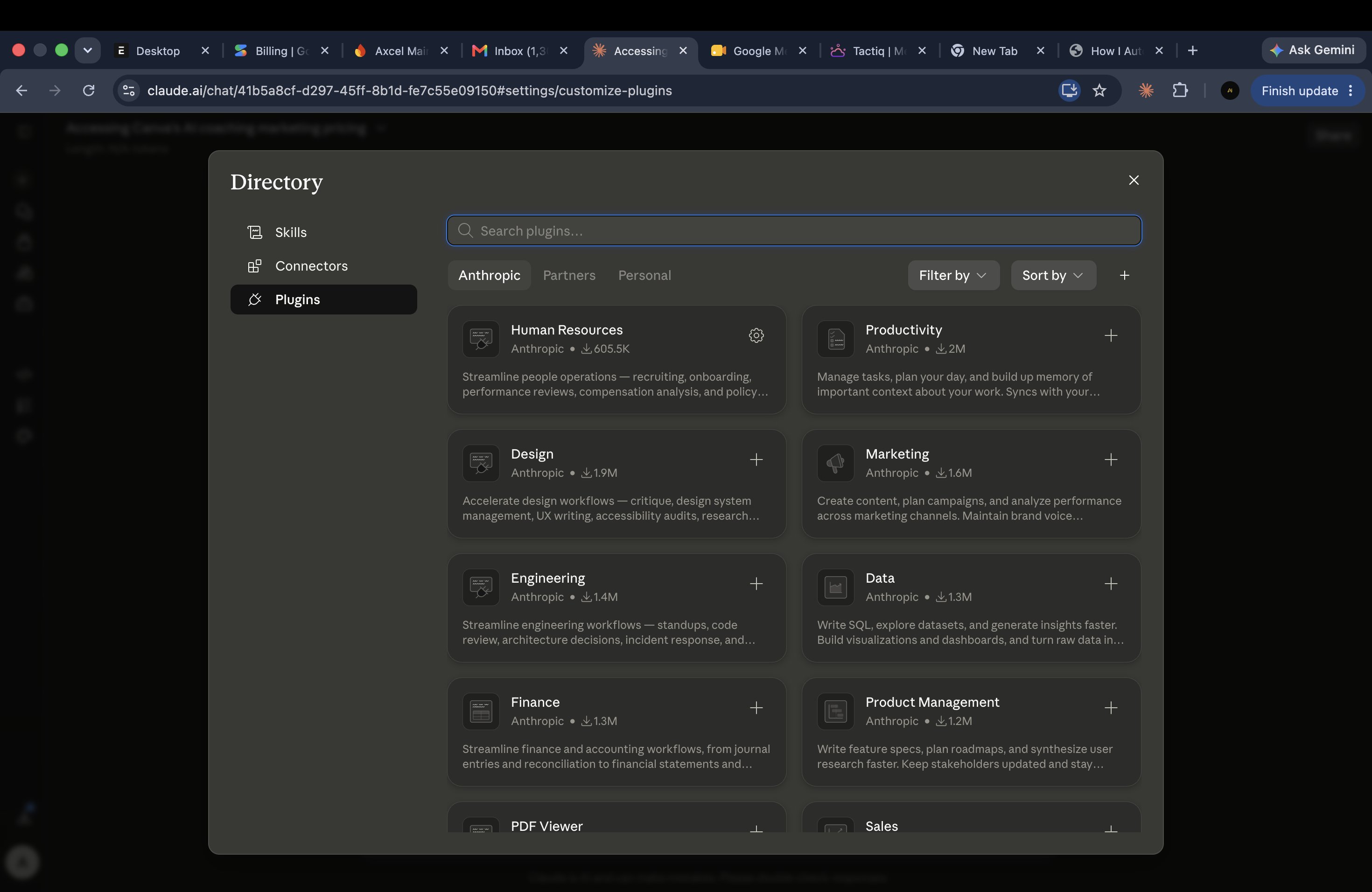 Claude plugin directory showing the Human Resources plugin by Anthropic