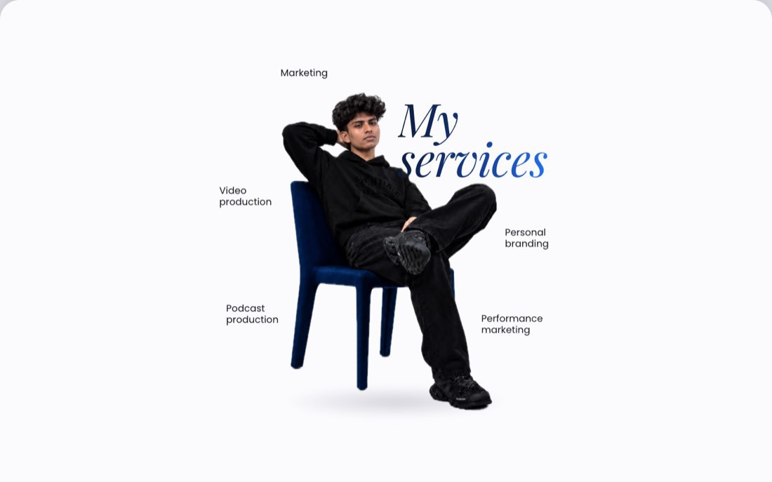 Services labels arranged around Marvan's seated portrait, with the heading My services